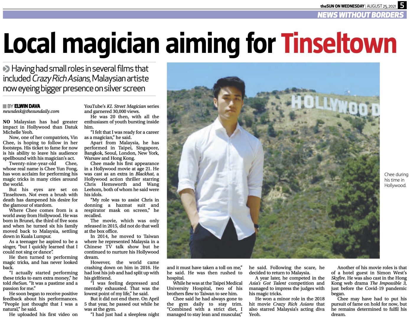 theSun newspaper feature: "Local magician aiming for Tinseltown"